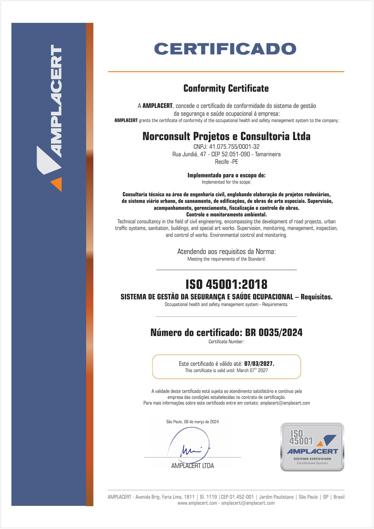 Certificado ISO 45001 – Norconsult